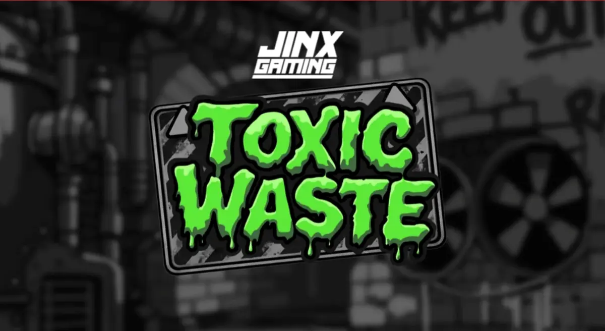 Tampilan layar permainan slot Toxic Waste dengan simbol-simbol neon dan tema laboratorium radioaktif.